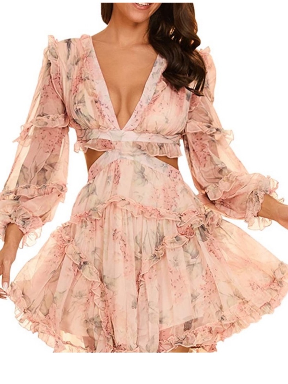 Vici Floral Ruffle Cutout Dress